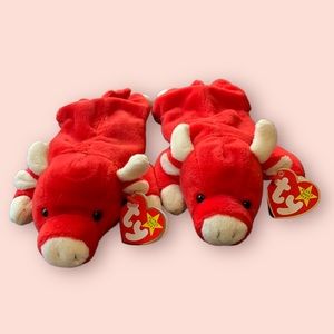 2; ULTRA RARE RETIRED Ty Beanie Baby 1995 Snort the Bull Plush Toy - Collectible